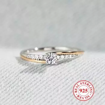 Кольца из двухцветного серебра 925 пробы для женщин, модные ювелирные изделия, инкрустированные цирконием, роскошные обручальные кольца, свадебные подарки 6