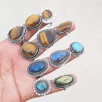 Кольца из хрусталя тигровый глаз с лабрадоритом для женщин, ювелирные изделия ручной работы с драгоценным камнем тигровый глаз с лабрадоритом, свадебные украшения 6-10 mix синий