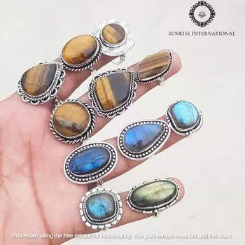 Кольца из хрусталя тигровый глаз с лабрадоритом для женщин, ювелирные изделия ручной работы с драгоценным камнем тигровый глаз с лабрадоритом, свадебные украшения Free Size 10 Pcs синий
