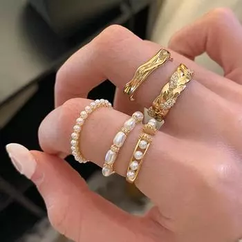 Кольца из искусственного жемчуга и циркония для женщин с текстурой листьев, кольцо на указательный палец, нерегулярное геометрическое кольцо, модные ретро-подарки на праздник, свадебные украшения