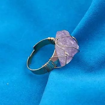 Кольца из натурального хрусталя с камнями, нерегулярная проволочная обмотка, женские и мужские целебные аметисты, флюорит золотого цвета, кварцевые кольца с изменяемым размером, ювелирные изделия Resizable