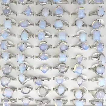 Кольца из натурального опала, модные ювелирные изделия, женские кольца, 50 шт.