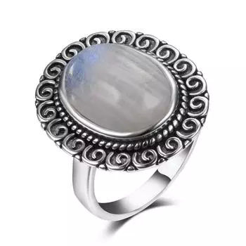Кольца из натурального радужного лунного камня, женские серебряные винтажные ювелирные кольца, вечерние подарки для женщин 6 белый