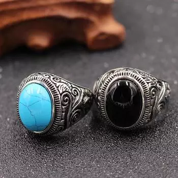 Кольца из натурального тигрового глаза для мужчин и женщин в стиле ретро с цветочной гравировкой, кольцо с большим камнем, модные украшения 7 чёрный