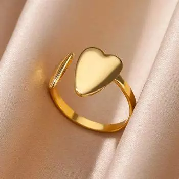 Кольца из нержавеющей стали с двойным сердцем для женщин, золотого цвета, открытое регулируемое обручальное кольцо, водонепроницаемое ювелирное изделие, подарок на день рождения