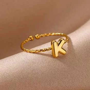 Кольца из нержавеющей стали с инициалами для женщин, открытые, регулируемые, золотого цвета, милые, крошечные, с буквами, модные, свадебные, ювелирные изделия, подарок resizable