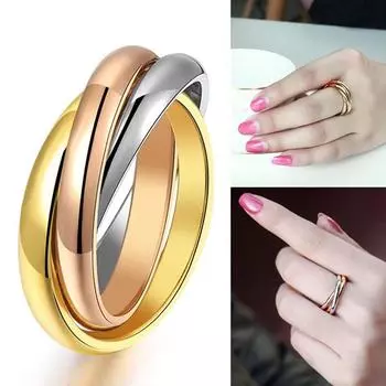 Кольца из нержавеющей стали с тремя цветными кругами для мужчин и женщин, обручальное кольцо, кольца на палец для влюбленных, ювелирные изделия, обещанный подарок 5 золотой