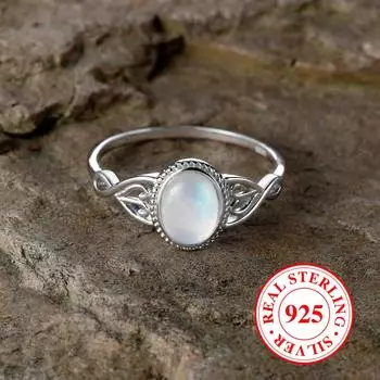 Кольца из стерлингового серебра 925 пробы с натуральным овальным лунным камнем для женщин, помолвочные украшения, подарок на годовщину свадьбы 6 серебряный