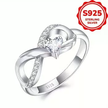 Кольца из стерлингового серебра 925 пробы с бесконечным сердцем и цирконами для женщин, кольцо «Вечная любовь», изящные ювелирные изделия, подарок 7