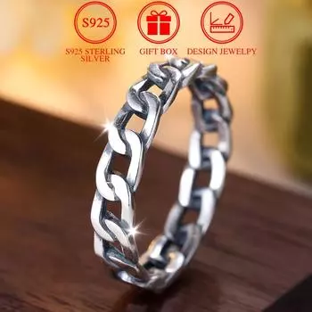 Кольца из стерлингового серебра 925 пробы с геометрической цепочкой в стиле хип-хоп/рок для женщин, богемные панк-кольца, ювелирное украшение, подарок 6