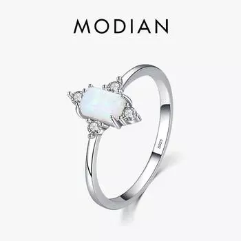 Кольца из стерлингового серебра 925 пробы Modian для женщин, кольцо на палец с блестящей короной и опалом, классические роскошные свадебные украшения Anel 5 серебряный