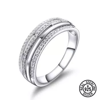 Кольца из стерлингового серебра 925 пробы в европейском стиле, модные кольца с прозрачным цирконом и многослойными линиями для женщин и девочек, подарки, ювелирные изделия 7
