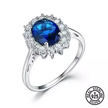 Кольца из стерлингового серебра 925 пробы для женщин, созданные Дианой, синие сапфиры, британские королевские обручальные кольца, юбилейные свадебные украшения 7