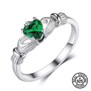 Кольца из стерлингового серебра 925 пробы для женщин, ирландский Claddagh Created, нано-изумрудное кольцо в форме сердца, пасьянс, классические ювелирные изделия 6