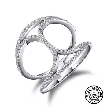 Кольца из стерлингового серебра 925 пробы для женщин, милые кольца с цирконием, круглые геометрические штабелируемые кольца, модные аксессуары для вечеринок, ювелирные изделия 6