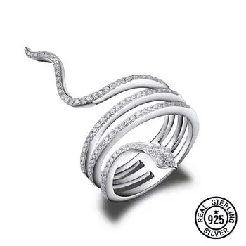 Кольца из стерлингового серебра 925 пробы для женщин, штабелируемые прозрачные кольца с цирконом в виде змеи, круглые специальные модные кольца, вечерние ювелирные изделия в стиле панк 7