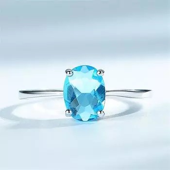 Кольца из стерлингового серебра 925 пробы для женщин, драгоценный камень, синий топаз, пасьянс, кольцо, свадебная вечеринка, юбилей, подарки, ювелирные изделия 6