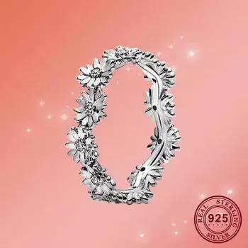 Кольца из стерлингового серебра 925 пробы с цветком хризантемы, накладные женские ювелирные кольца, обручальное кольцо для пары, сверкающий Cz, подарок 7