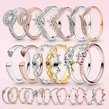 Кольца из стерлингового серебра 925 пробы, тиара принцессы, корона, сверкающее сердце любви, ювелирные изделия, юбилейные кольца с фианитами для женщин, обручальные кольца 9