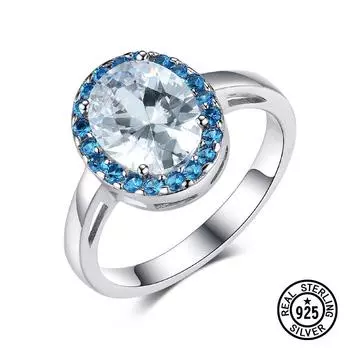 Кольца из стерлингового серебра 925 пробы, созданные из шпинели, изумруда и синего сапфира, овальные кольца с ореолом для женщин, винтажные ювелирные изделия из бижутерии 5