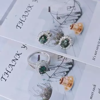 Кольца из стерлингового серебра 925 пробы, серьги-гвоздики, ювелирные изделия, женские овальные комплекты из натурального мохового агата, элегантные женские комплекты 5