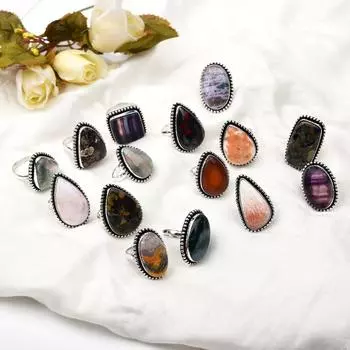 Кольца из стерлингового серебра 925 пробы с натуральным кабошоном, кольцо с драгоценным камнем, все размеры, ручная работа, подаренные украшения для ее жены/мамы Free Size чёрный