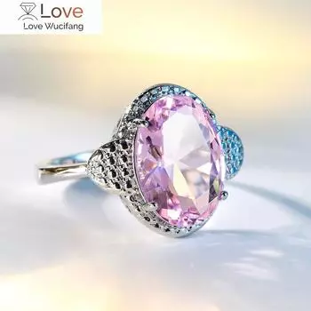 Кольца из стерлингового серебра 925 пробы с овальным цирконом для женщин, простые винтажные розовые драгоценные камни, ювелирные изделия на годовщину свадьбы, подарки 6 розовый