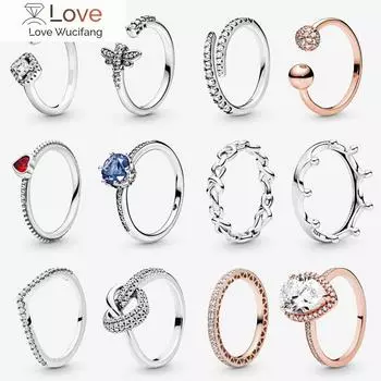 Кольца из стерлингового серебра 925 пробы для женщин, оригинальная Корона, сердце, поперечный рычаг, обручальное свадебное кольцо из розового золота с кристаллами, роскошные ювелирные изделия 9