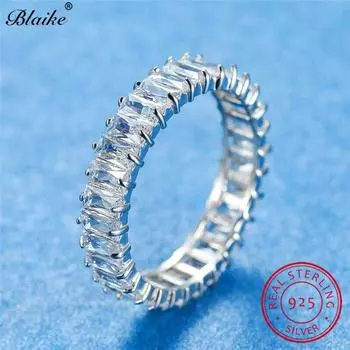 Кольца из стерлингового серебра 925 пробы для женщин, обручальные кольца с одним австрийским кристаллом и белым бриллиантом, квадратное овальное обручальное кольцо, ювелирные изделия из фианита 10