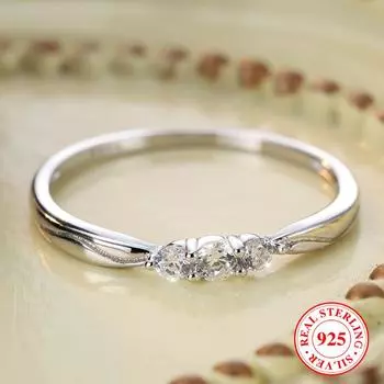 Кольца из стерлингового серебра 925 пробы с кубическим цирконием для женщин в минималистичном дизайне 6 серебряный