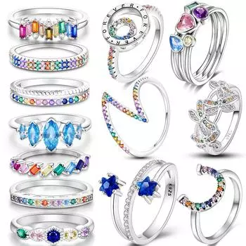 Кольца из стерлингового серебра 925 пробы, красочные кольца с фианитом на палец для женщин и девушек, дизайнерские вечерние свадебные украшения 6