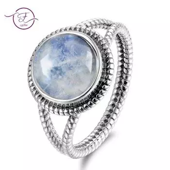 Кольца из стерлингового серебра S925, 10 мм, круглые, женские, с натуральным лунным камнем, свадебные украшения, полое кольцо, модная оптовая продажа Jewelri 6