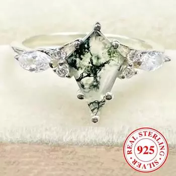 Кольца из стерлингового серебра S925 пробы с моховым агатом в форме воздушного змея для женщин, изысканные модные ювелирные украшения, подарок на помолвку 6