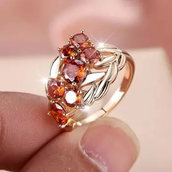 Кольца из сверкающего красного циркония для женщин, романтичное кольцо цвета пшеницы, золотое свадебное украшение 6 золотой/красный