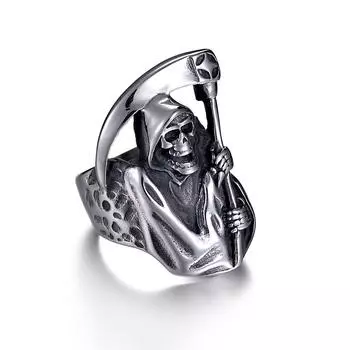 Кольца из титановой стали «Мрачный жнец» в стиле панк Азраил, кольцо из нержавеющей стали с черепом, мужские кольца с Богом Смерти 7