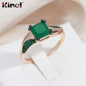 Кольца Kinel Gun с черным покрытием и квадратным зеленым цирконом для женщин 7