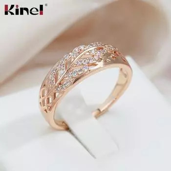 Кольца Kinel из розового золота с узором из натурального циркона для женщин 6 розового золота