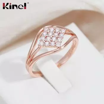 Кольца Kinel Modern с цирконом для женщин с полным покрытием 6 розового золота