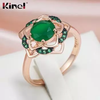 Кольца Kinel Pentagram темно-зеленого цвета с цирконием для женщин, ювелирные украшения, кольца цвета розового золота, подарок 7 зелёный