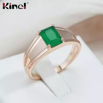 Кольца Kinel с квадратным темно-зеленым опалом и цирконом для женщин 7 розового золота