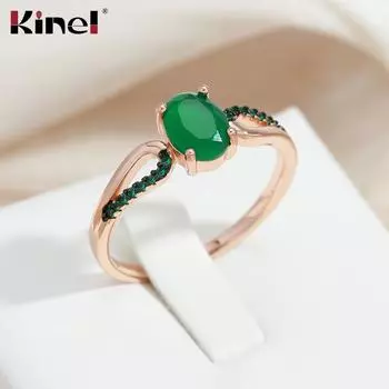 Кольца Kinel с опалом и зеленым цирконом для женщин, винтажные украшения для вечеринок цвета розового золота 7 розового золота