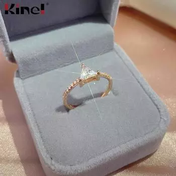 Кольца Kinel с треугольными натуральными цирконами для женщин, романтические ювелирные изделия из розового золота, подарок 6 розового золота