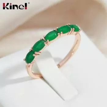 Кольца Kinel темно-зеленого циркона с полным покрытием для женщин цвета розового золота 7 розового золота
