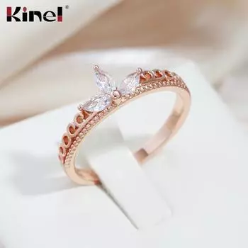 Кольца клевера Kinel с натуральным цирконом для женщин, роскошные дизайнерские свадебные украшения 7
