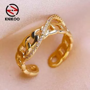 Кольца KNIKOO для женщин с кубическим цирконием, модные полые кольца, ювелирные изделия для регулируемого жемчужного кольца, подарки для вечеринки