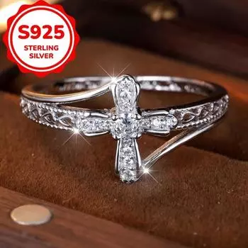 Кольца-крестики из стерлингового серебра S925 с цирконием для женщин в простом стиле с прозрачным фианитом на руку, подарок на годовщину 6 серебряный