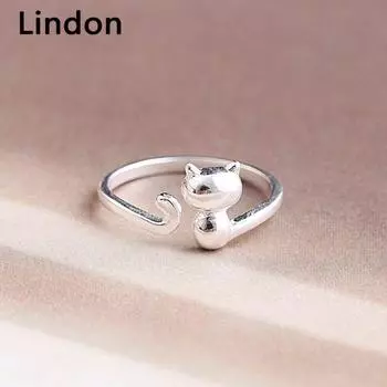 Кольца Lindon Cat, регулируемое открытое посеребряющее кольцо, никогда не выцветают, ювелирные изделия для женщин и девочек, подарки на день рождения белый