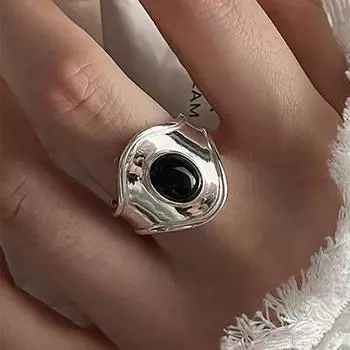 Кольца-манжеты Foxanry с черным агатом для женщин, пары, винтажные индивидуальные ювелирные изделия в стиле хип-хоп, аксессуары для дня рождения, подарки 17mm серебряный