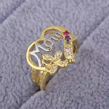 Кольца на палец ко Дню матери, украшенные бабочкой в форме сердца, со стразами, подарок на день матери 8