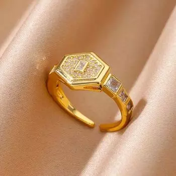 Кольца на ремешке для часов с геометрическим цирконием для женщин, золотого цвета, из нержавеющей стали, обручальное кольцо для пары, женское эстетическое ювелирное изделие, подарок на вечеринку